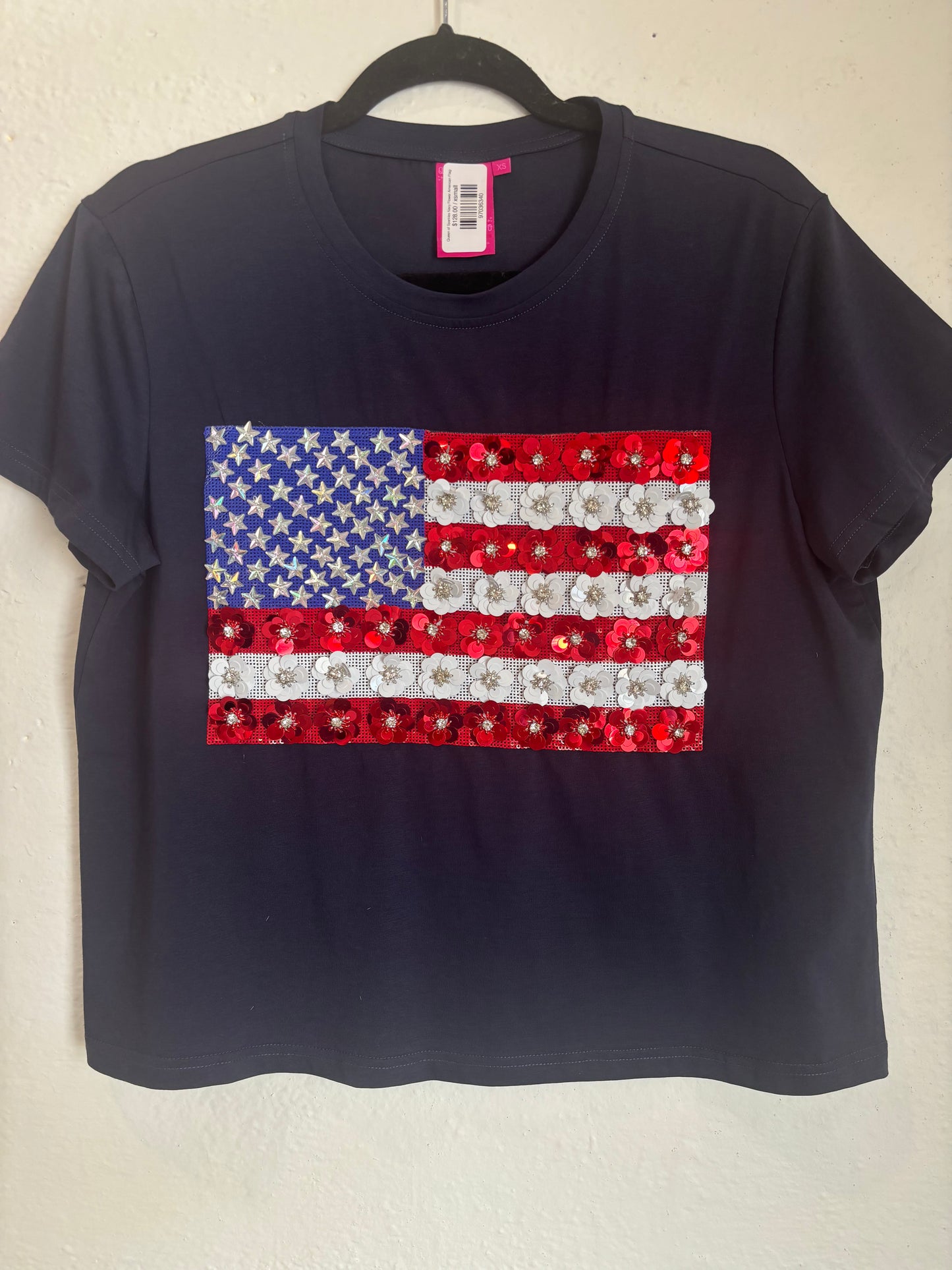 Queen of Sparkles Navy Flower American Flag