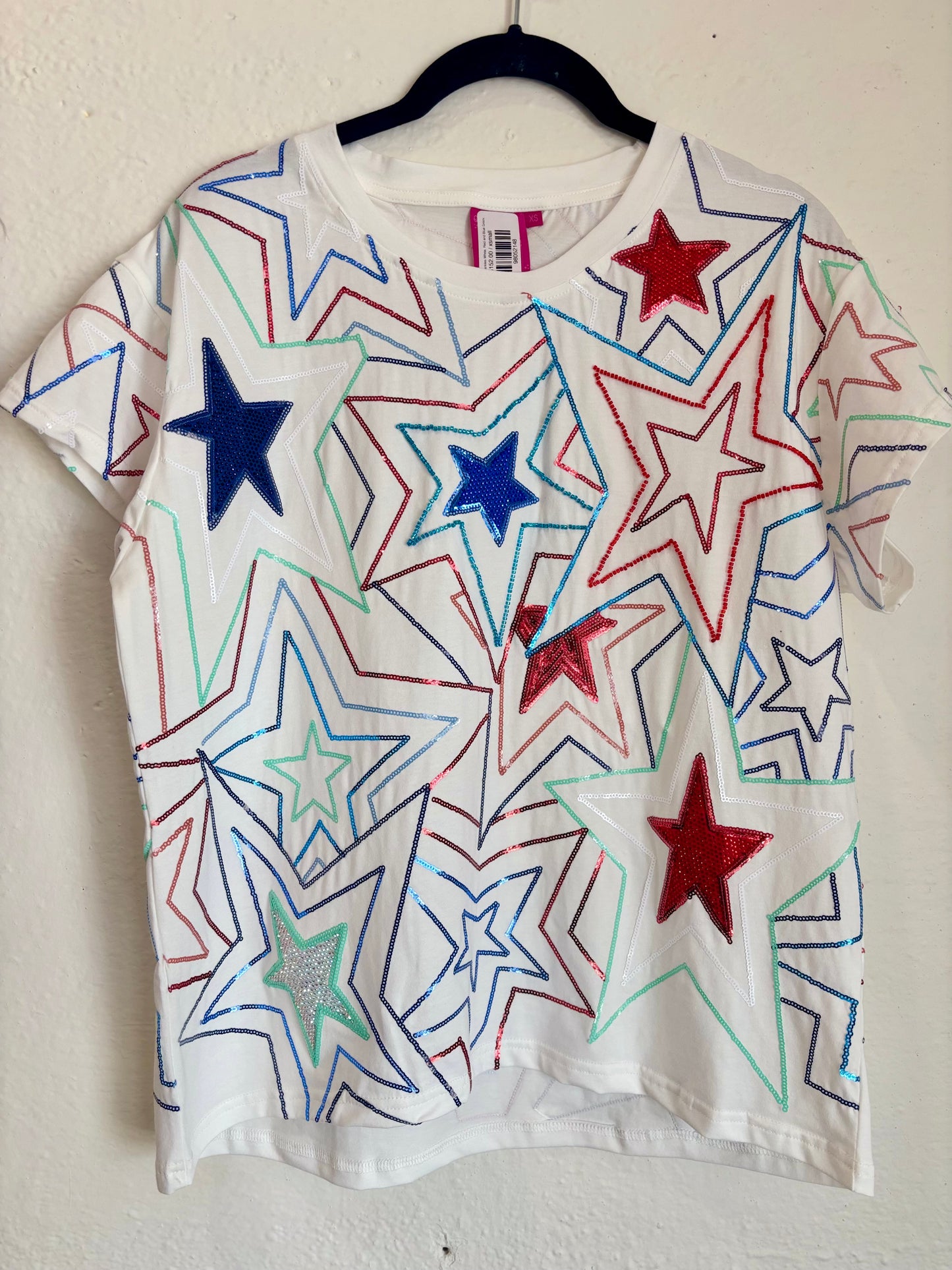 Queen of Sparkles White, Red and Blue Groovy Star