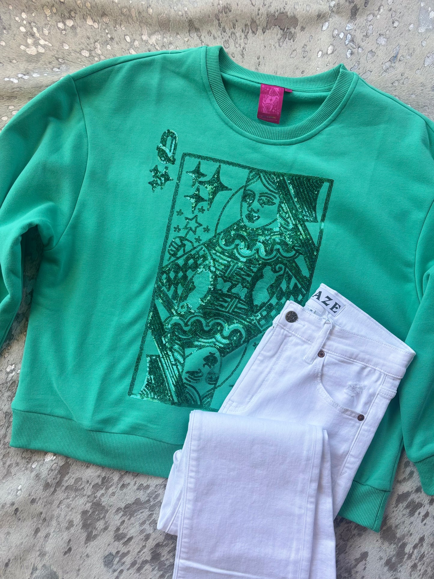 Queen Of Sparkles Emerald Queen Card Logo Sweatshirt