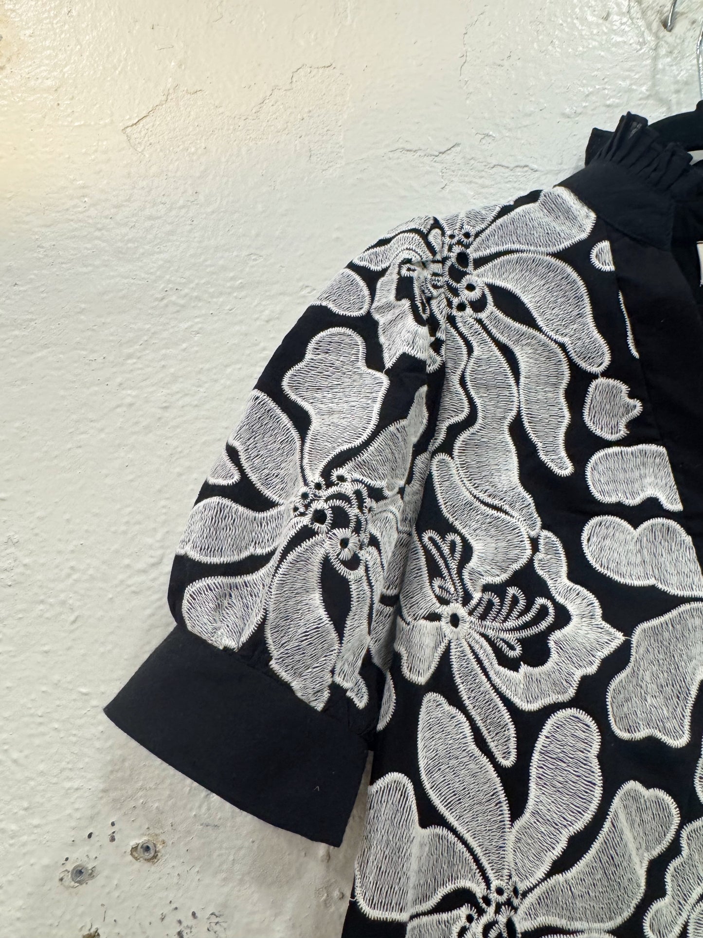 Black Embroidered Flower Top