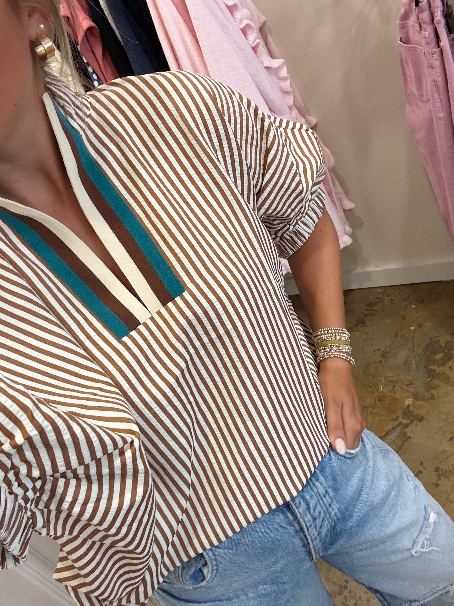 Tri-Toned Striped Blouse