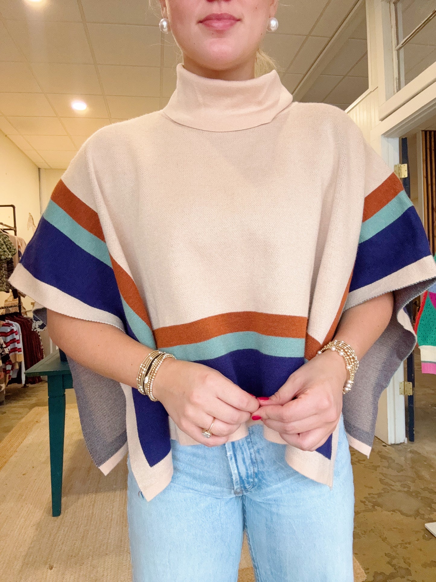 Color Block Poncho Sweater