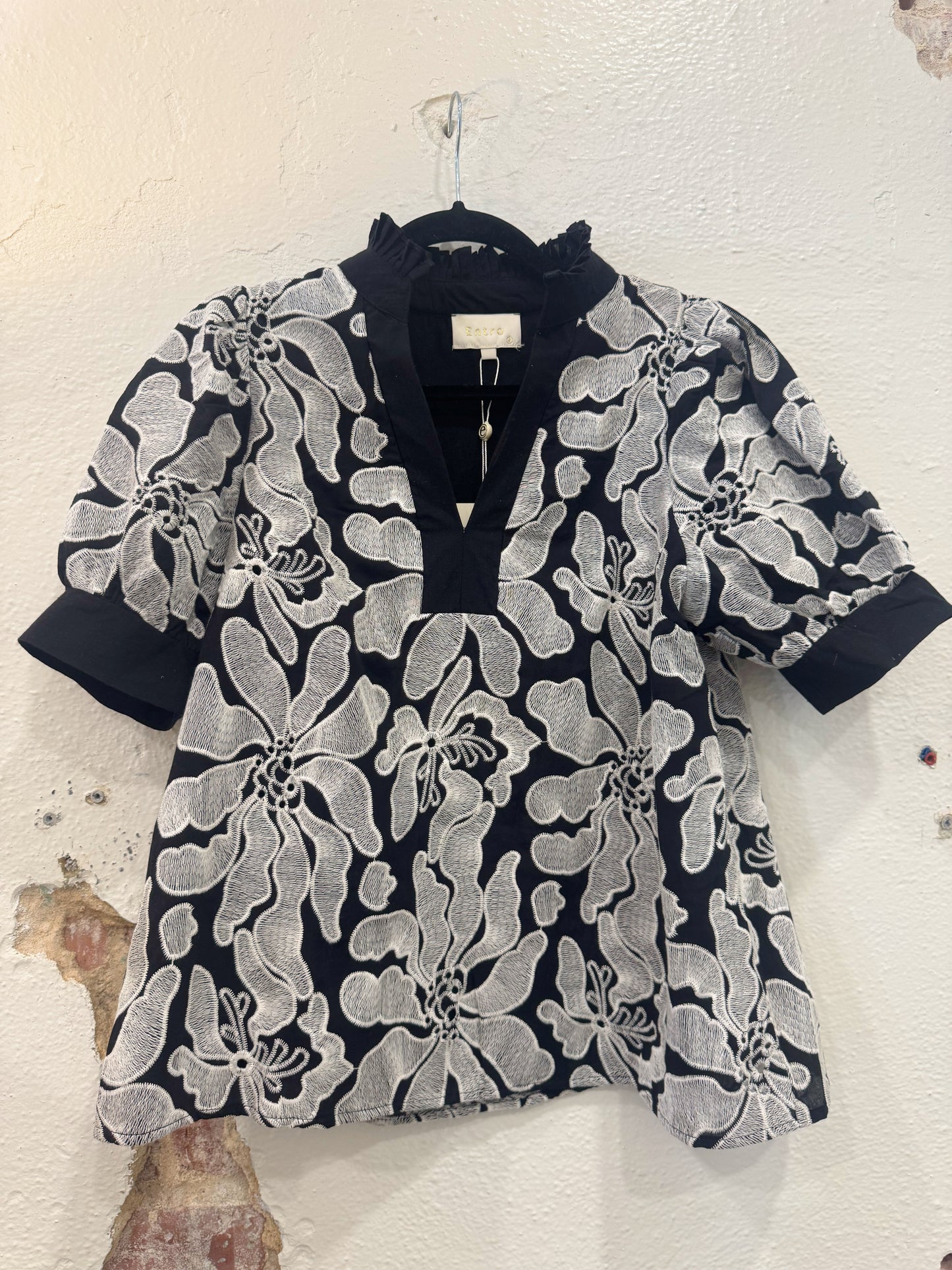 Black Embroidered Flower Top