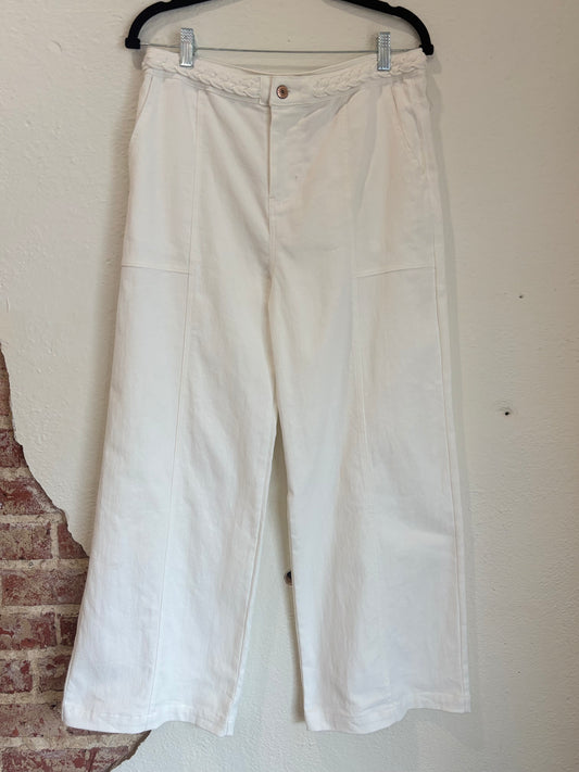 White Braided Wide Leg Jeans