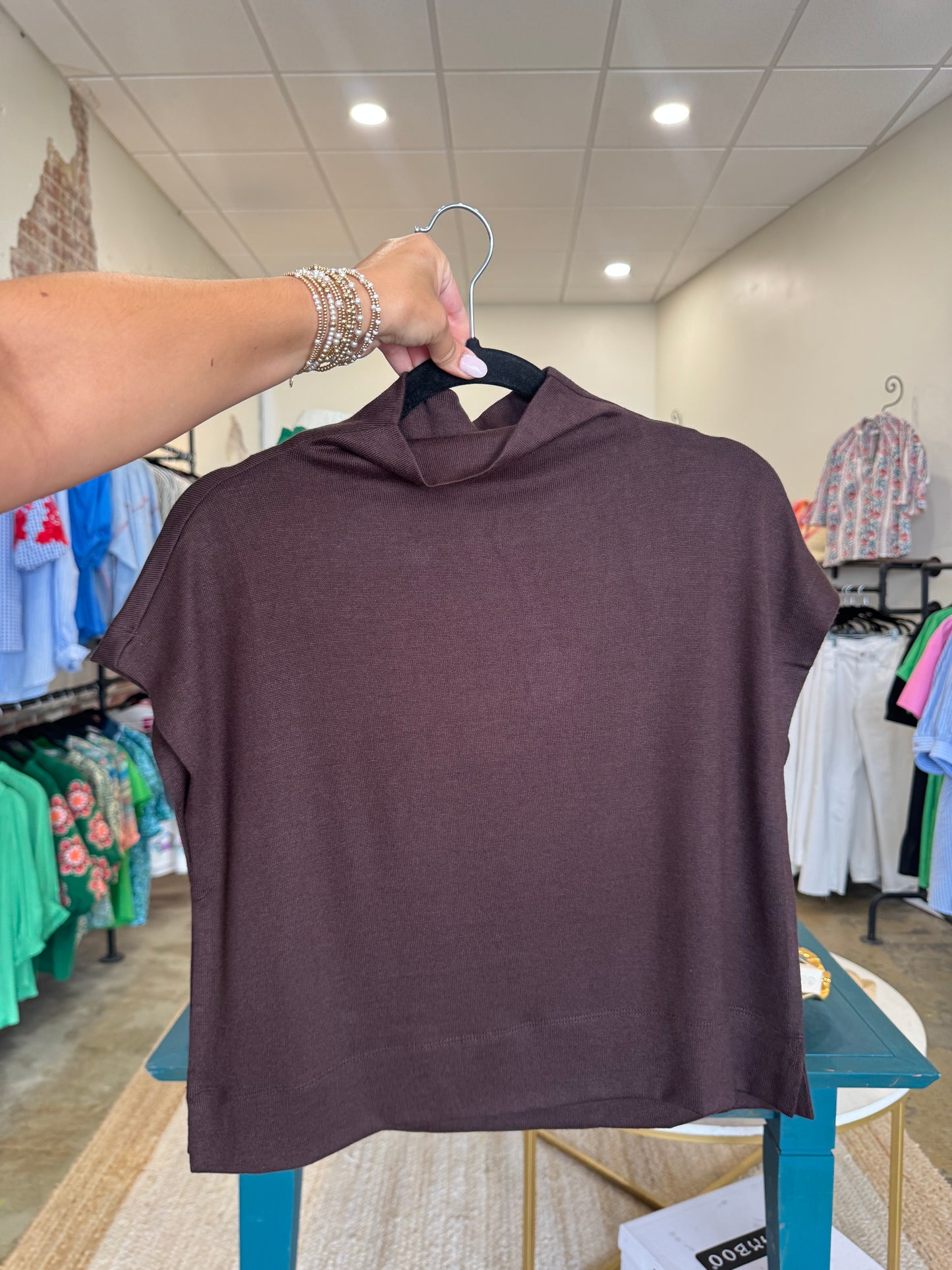 Mock Neck Short Sleeve Sweater