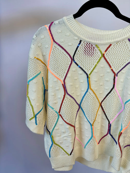Queen Of Sparkles Ivory & Rainbow Knit