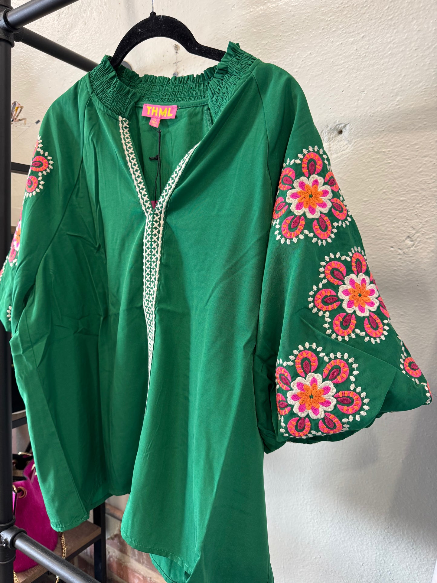 THML Embroidered Puff Sleeve Top