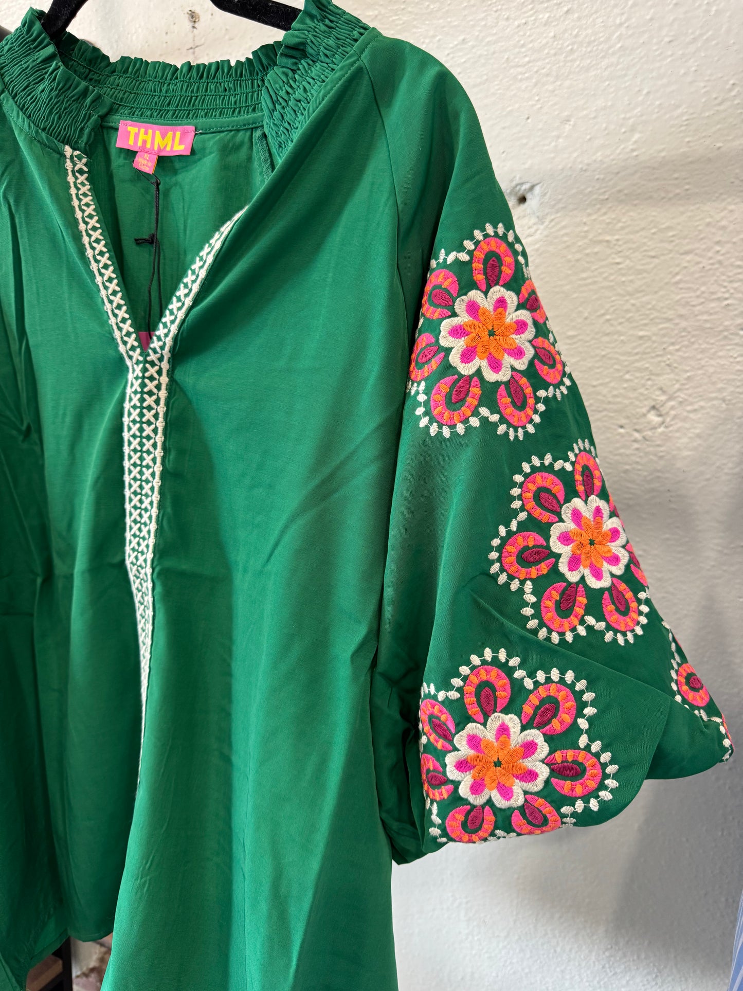 THML Embroidered Puff Sleeve Top