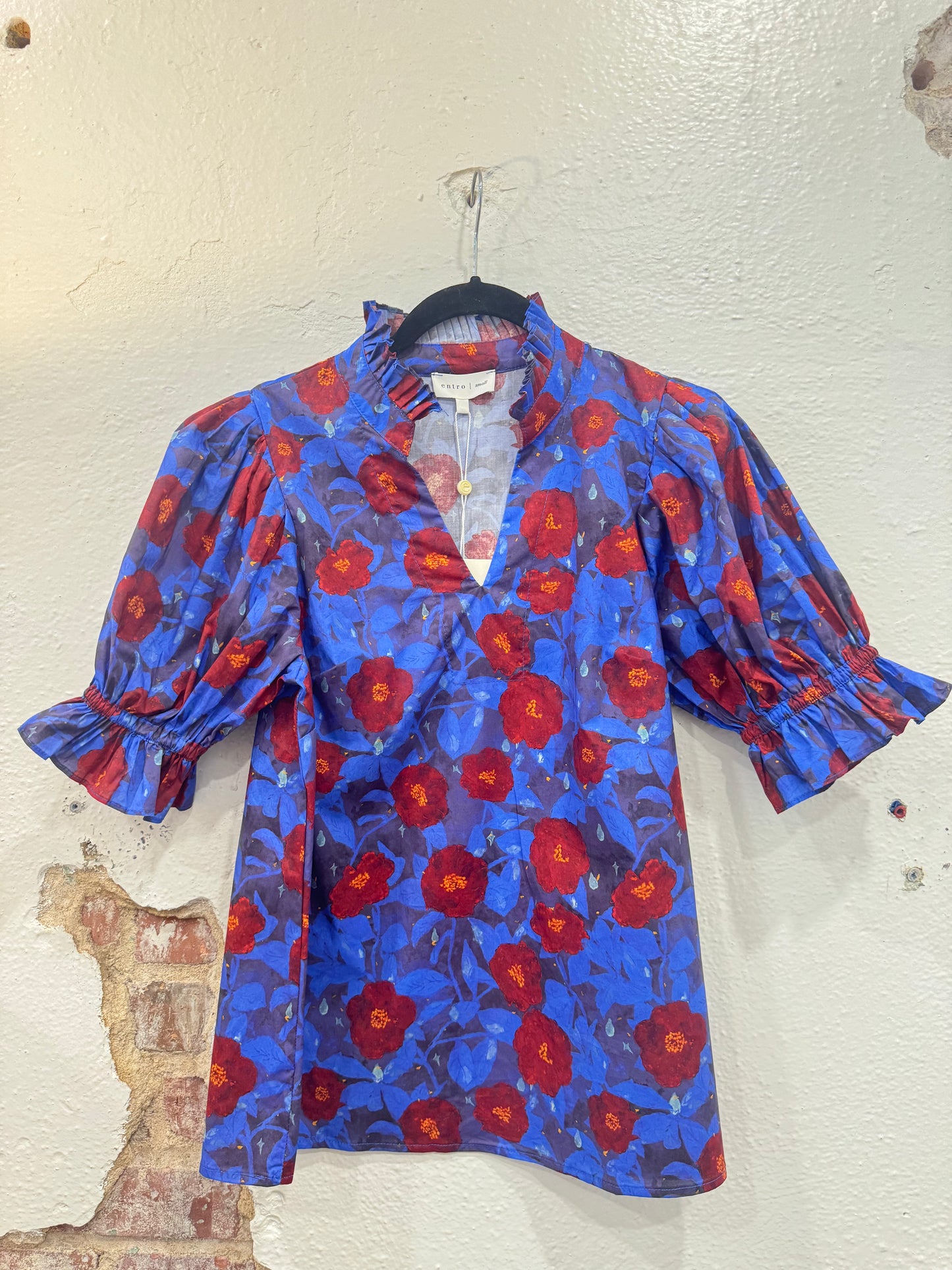 Red and Blue Floral Top