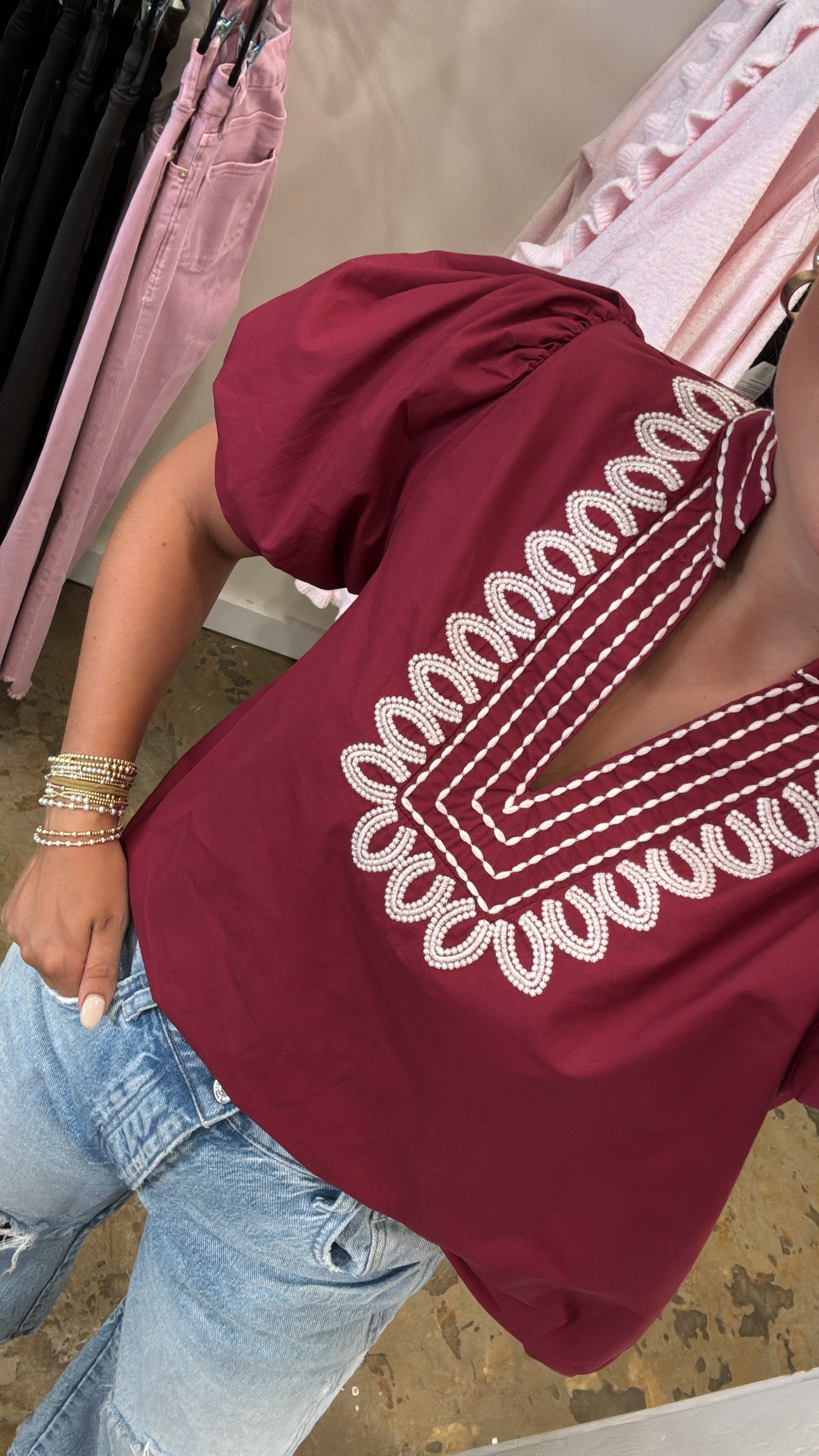 Maroon Embroidered Top