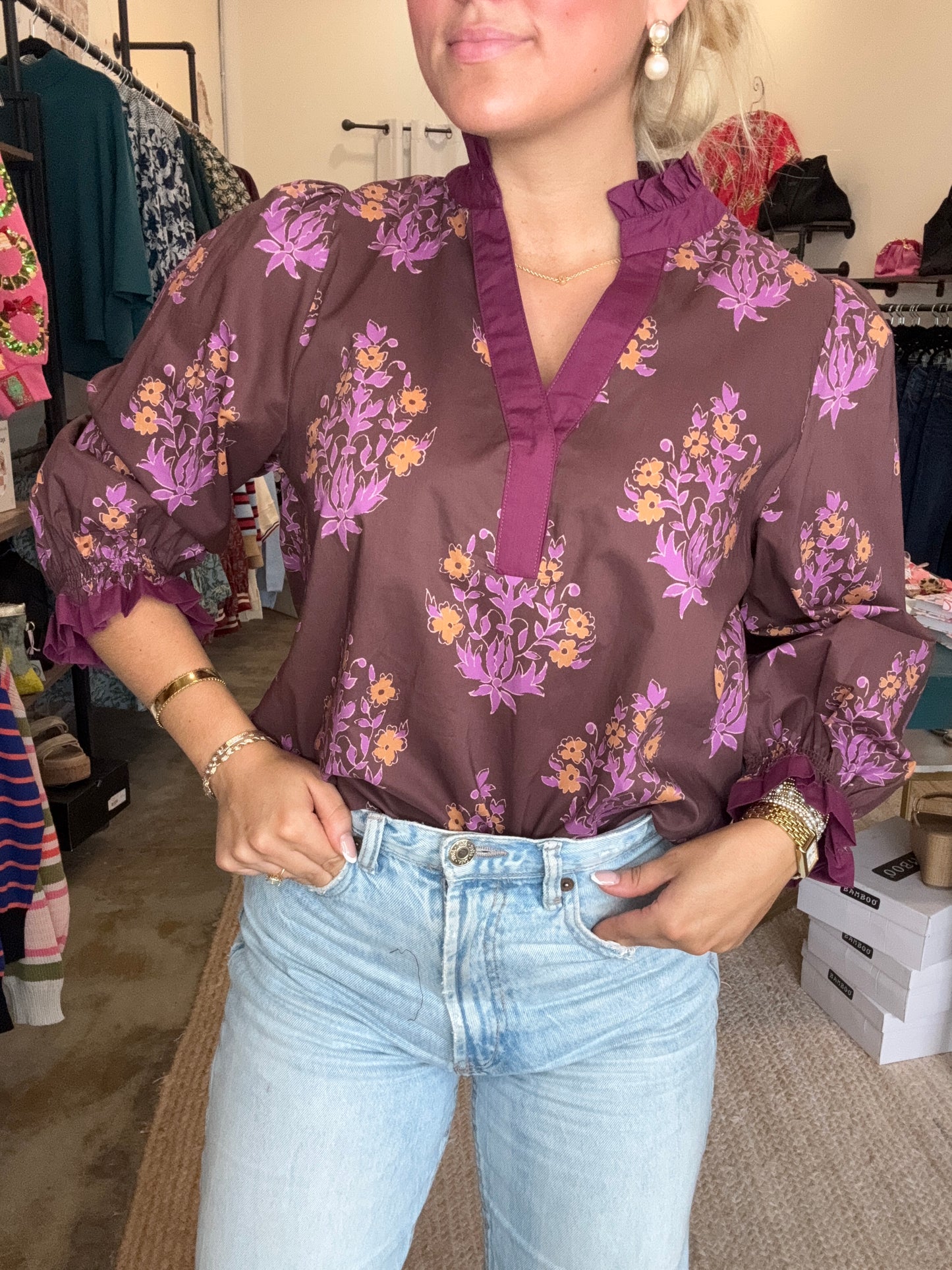 Chocolate Fall Floral Top