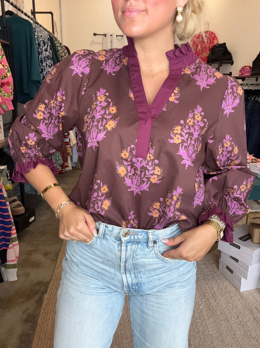 Chocolate Fall Floral Top