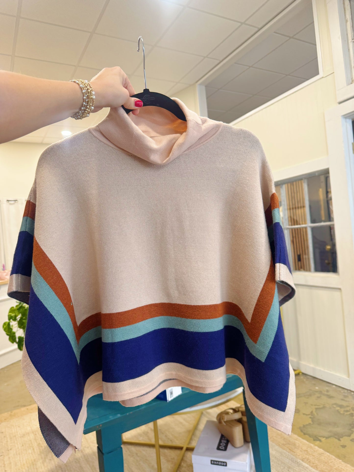 Color Block Poncho Sweater
