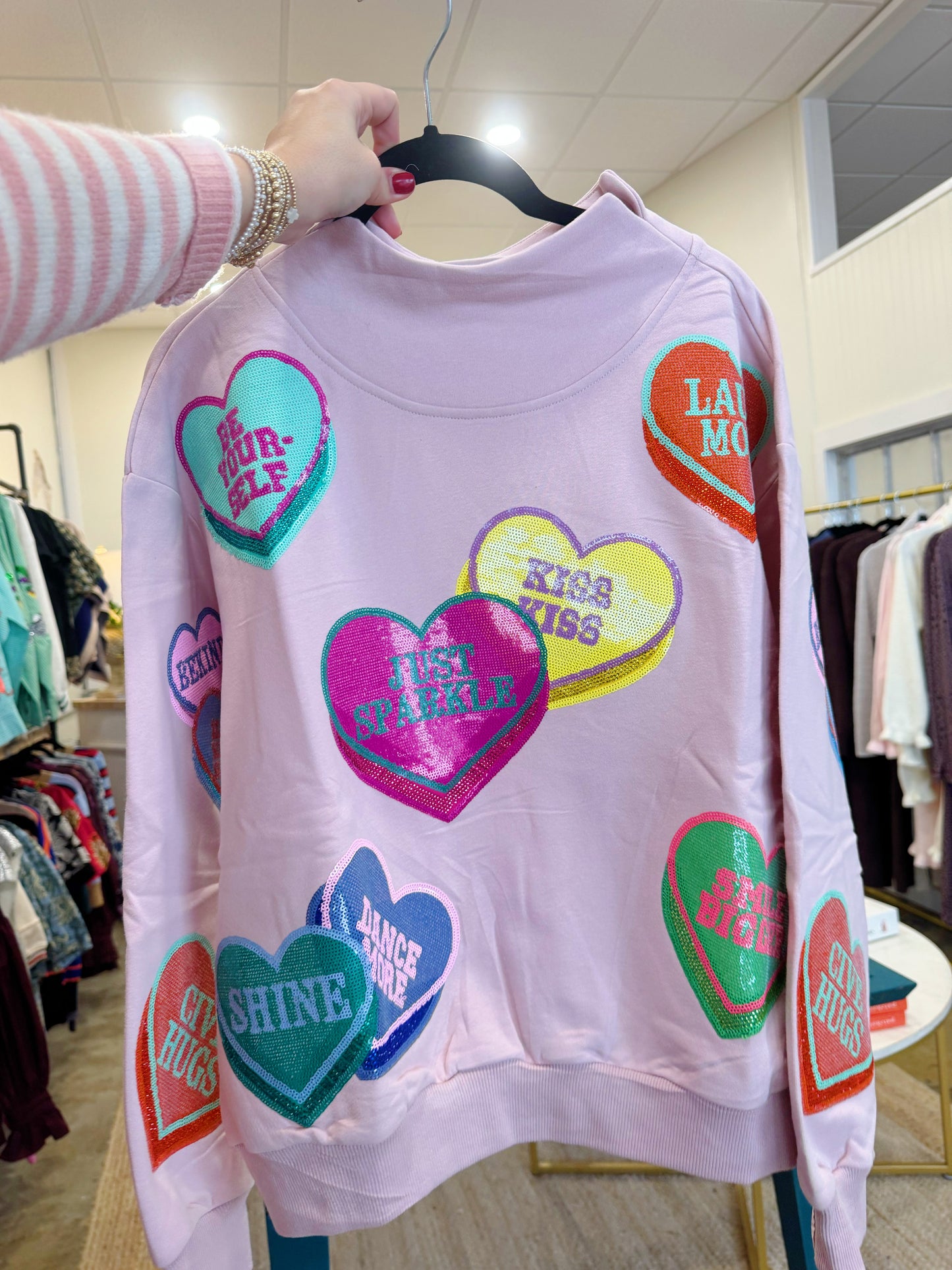 Queen of Sparkles Valentines Mock Neck Sweatshirt