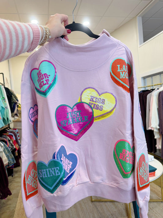 Queen of Sparkles Valentines Mock Neck Sweatshirt