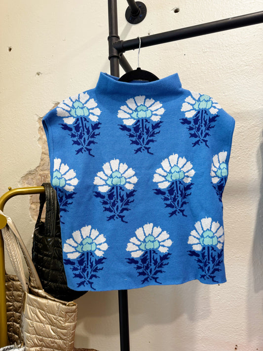 Blue Floral Knit Top